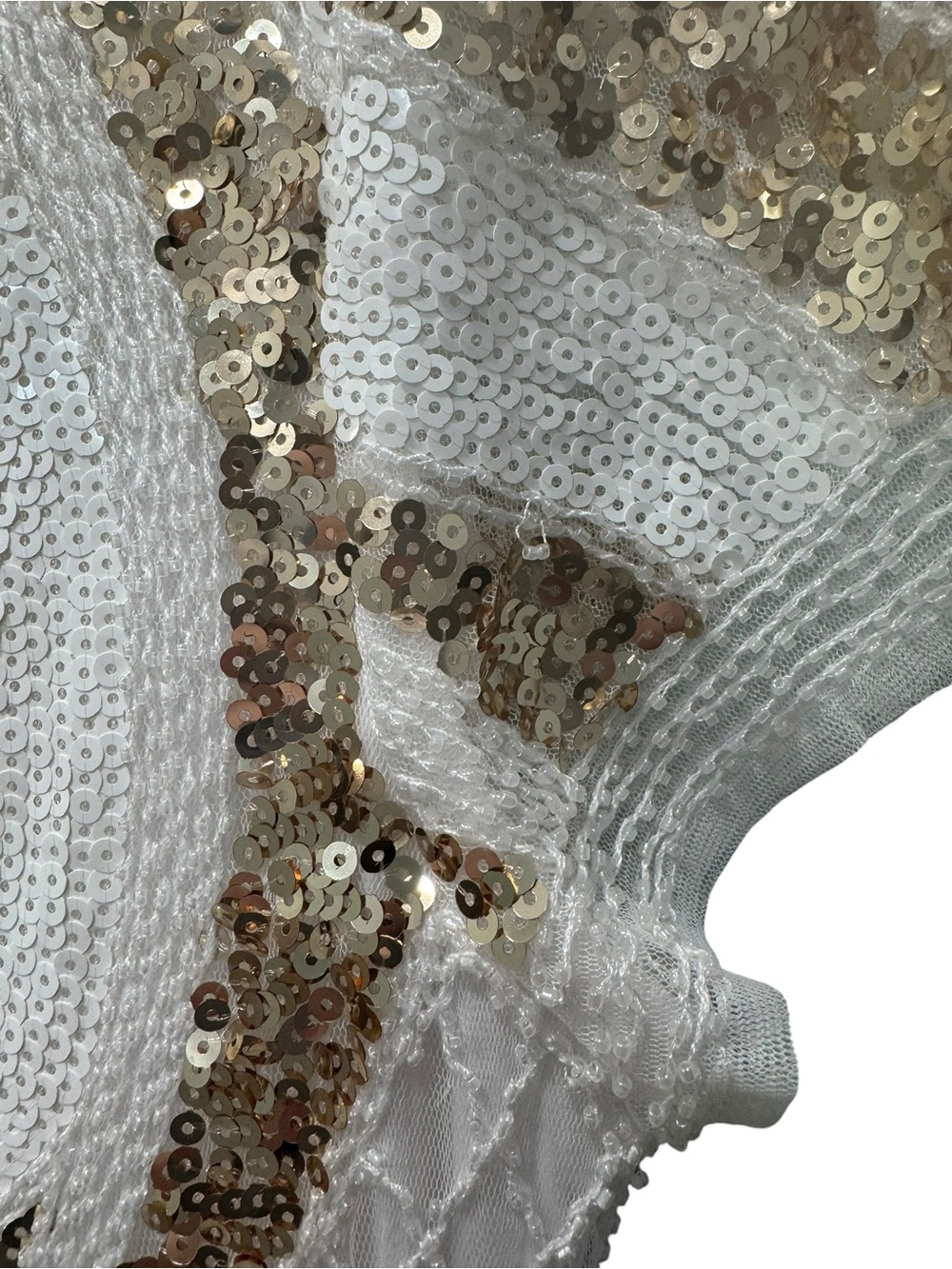Lulus White & Gold Sequin Short Sleeve V-Neck Cocktail Dress. Size XS - Picture 9 of 9